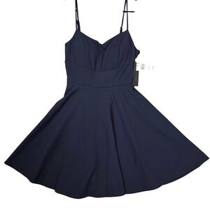 City Studios Fit & Flare Mini Dress Lace Back Navy Blue Junior's Size S